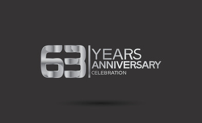 63 years anniversary logotype with silver color isolated on black background. vector for template party and company celebration