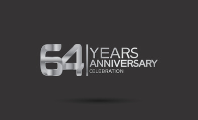 64 years anniversary logotype with silver color isolated on black background. vector for template party and company celebration