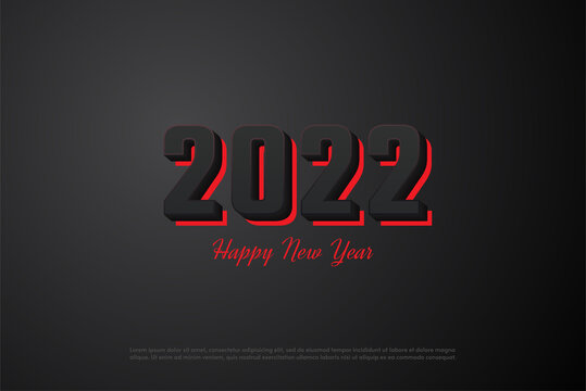 2022 happy new year with black numbers glowing red.
