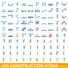 100 construction icons set. Cartoon illustration of 100 construction icons vector set isolated on white background