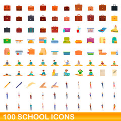 100 school icons set. Cartoon illustration of 100 school icons vector set isolated on white background