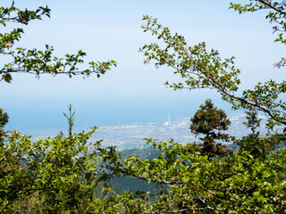 View of Saijo city and Seto Inland Sea from the top of the mountain on the way to Yokomineji, temple number 60 of Shikoku pilgrimage - Ehime prefecture, Japan