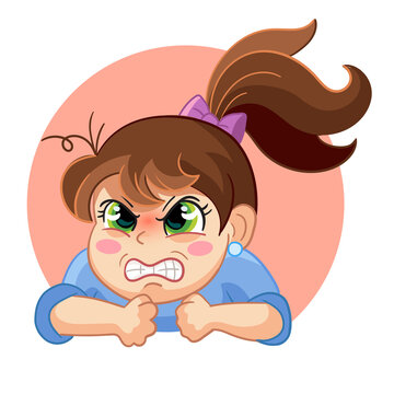 Cartoon angry girl face emotion vector illustration