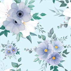 Beautiful seamless pattern with elegant flower and leaves