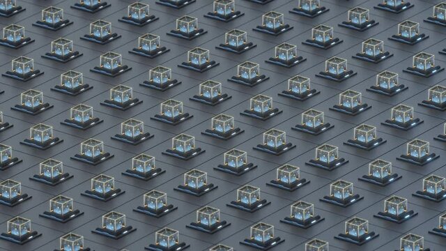 Creative electronics crystals cubes, 3d rendering.
