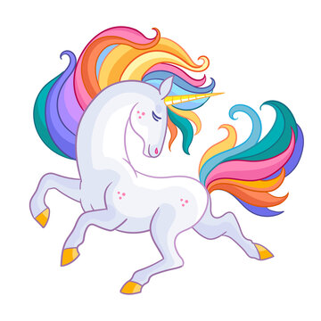 Vector illustration beatiful unicorn with rainbow mane