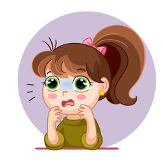 Cartoon scared girl face emotion vector illustration