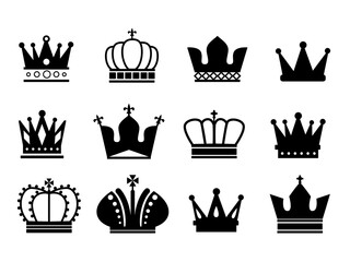 Black crown set flat icon isolated on a white background. Vector stock illustration for card or poster