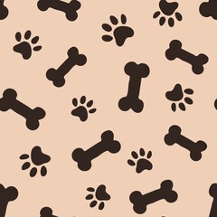 Naklejka na ściany i meble Seamless pattern with bones and footprints. Design for paper, textile and decor.
