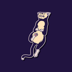 Cute cat. Sleeping animal. Cute color Domestic kitty. Hand drawn engraved sketch for banner or t-shirt. Monochrome Vector outline vintage doodle style