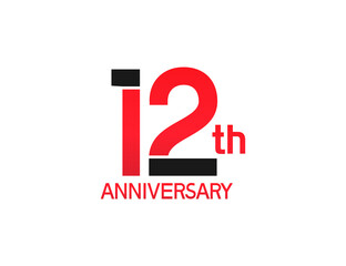 12 years anniversary logotype with black and red combination color isolated on white background. vector for template party and company celebration © VECTORKURO