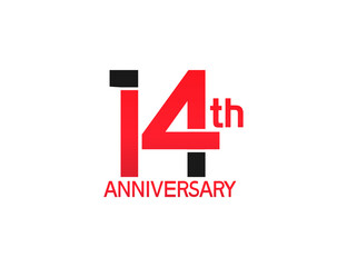 14 years anniversary logotype with black and red combination color isolated on white background. vector for template party and company celebration