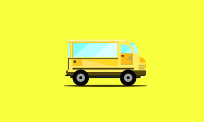 Yellow car flat vector illustration with a yellow background