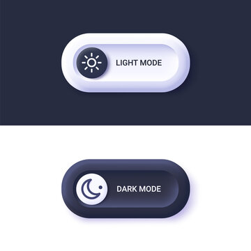 Day night switch - dark mode, light mode switch button. Mobile app interface design concept. 3d vector illustration.