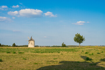 Fototapeta premium Hungarian windmill, autumn landscape with windmill