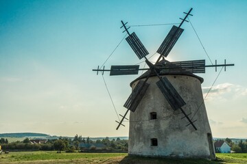 Hungarian windmill, autumn landscape with windmill