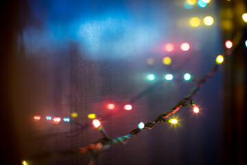 decoration lights bokeh, Christmas lights, Colorful light bulbs, serial lights - obrazy, fototapety, plakaty