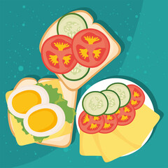 toasts with healthy ingredients icons
