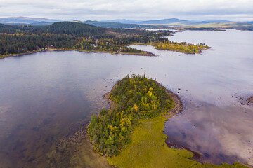 Swedish autumn fall vibrant landscape, Kurravaara in Norrbotten county, Kiruna Municipality, Northern Sweden