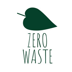 Zero waste logotype isolated on white background. Linear icon eco friendly label with green leaves. 