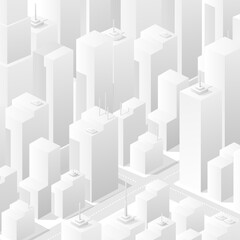 City white bleached isometric map, consisting of skyscrapers