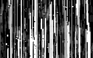 Glitch vertical lines. White and black distortion. Random television stripes. Old grunge video. No signal effect. Retro video contrast. Vector illustration