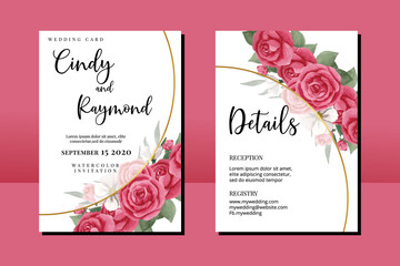 Wedding invitation frame set, floral watercolor hand drawn Red Rose Flower design Invitation Card Template