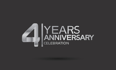 4 years anniversary logotype with silver color isolated on black background. vector can be use for party, company special event and celebration moment