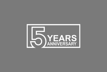 5 years anniversary logotype with white color outline in square isolated on grey background. vector can be use for party, company special event and celebration moment