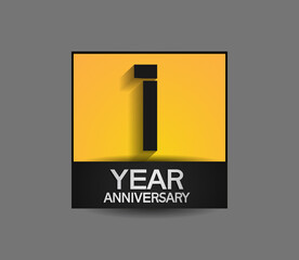 1 year anniversary in square yellow and black color composition for celebration moment