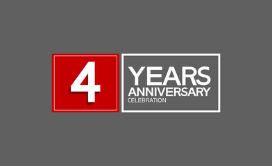 4 years anniversary in square with white and red color for celebration isolated on black background