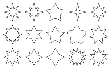 Set of simple star black line icons white background. Awards badges. Elements for decorating postcards, dishes, notebooks, scrapbooking. Price tags.