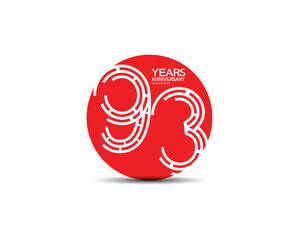 93 years anniversary design with labyrinth style inside red circle for celebration