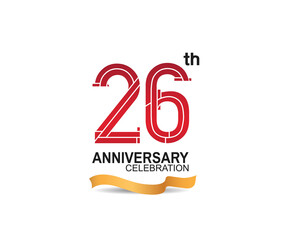Obraz premium 26 anniversary celebration logotype with red color number and golden ribbon. vector can be use for party, company special event and celebration moment