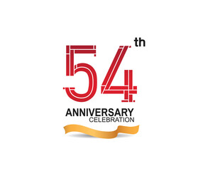 54 anniversary celebration logotype with red color number and golden ribbon. vector can be use for party, company special event and celebration moment