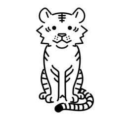 Fototapeta premium 座るトラのイラスト 正面