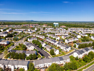 Fototapeta na wymiar Aerial view of residential houses at summer. American neighborhood,