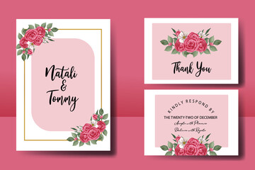 Wedding invitation frame set, floral watercolor hand drawn Red Rose Flower design Invitation Card Template