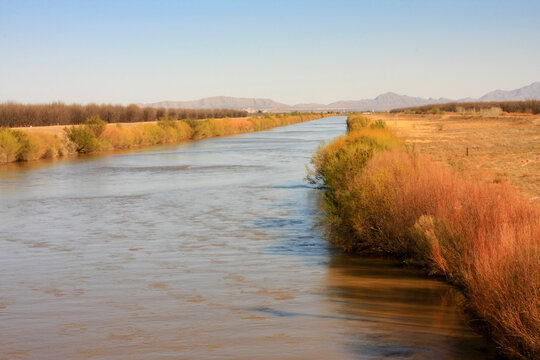 View Of The Rio Grande River Looking Down From New Mexico Into El Paso, Texas