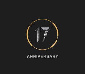 17 anniversary logotype with silver number and golden ring isolated on black background. vector can be use for party, company special event and celebration moment