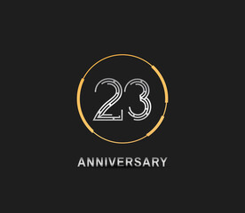 Fototapeta premium 23 anniversary logotype with silver number and golden ring isolated on black background. vector can be use for party, company special event and celebration moment