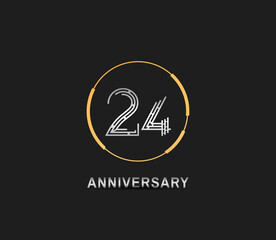 24 anniversary logotype with silver number and golden ring isolated on black background. vector can be use for party, company special event and celebration moment