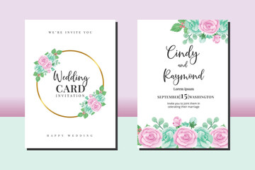 Wedding invitation frame set, floral watercolor hand drawn Rose Flower design Invitation Card Template