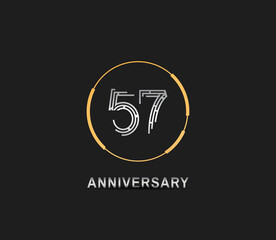 57 anniversary logotype with silver number and golden ring isolated on black background. vector can be use for party, company special event and celebration moment