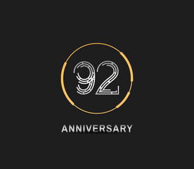 92 anniversary logotype with silver number and golden ring isolated on black background. vector can be use for party, company special event and celebration moment