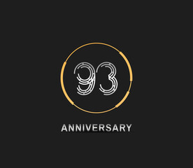 93 anniversary logotype with silver number and golden ring isolated on black background. vector can be use for party, company special event and celebration moment