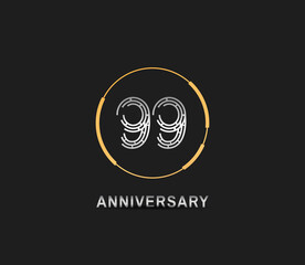 99 anniversary logotype with silver number and golden ring isolated on black background. vector can be use for party, company special event and celebration moment