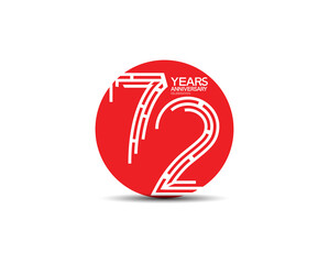 72 years anniversary design with labyrinth style inside red circle for celebration