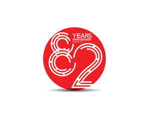 82 years anniversary design with labyrinth style inside red circle for celebration