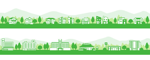 モダンな住宅のある街並みのイラスト